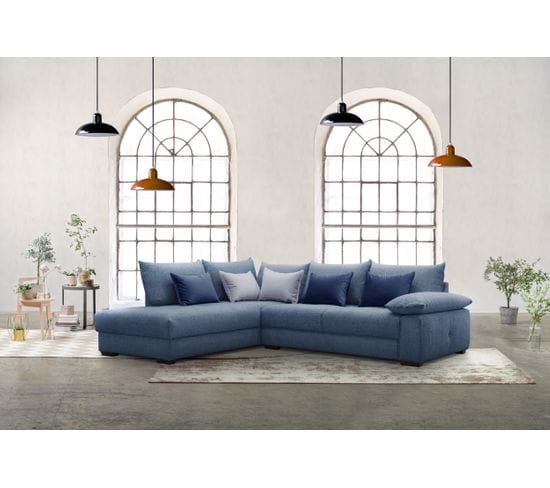 Canapé d'angle gauche CASLAN tissu bleu foncé 22