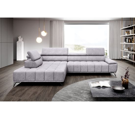 Canapé d'angle gauche relax PALLADIO tissu Polaris gris clair