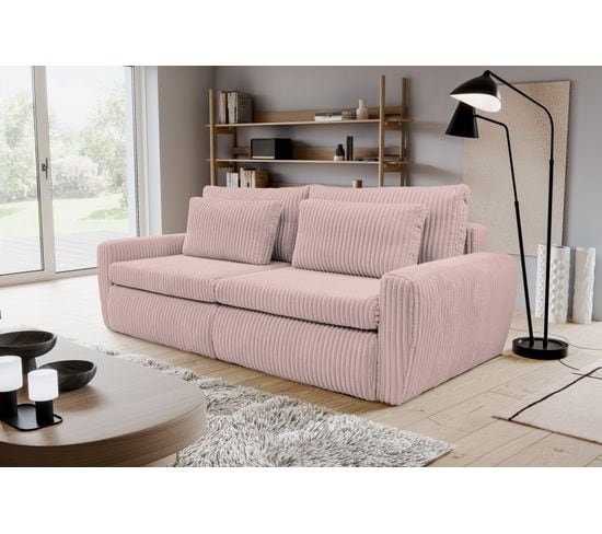 Canapé 3 places convertible MEVI tissu ambiance rose