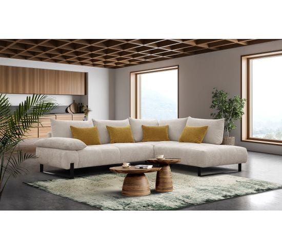 Canapé d'angle droit LUCCAS tissu madera beige