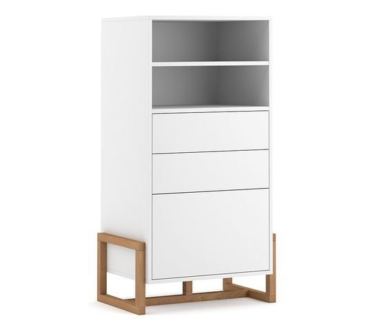 Buffet Haut 2 Tiroirs 1 Porte Oslo Blanc - Blanc