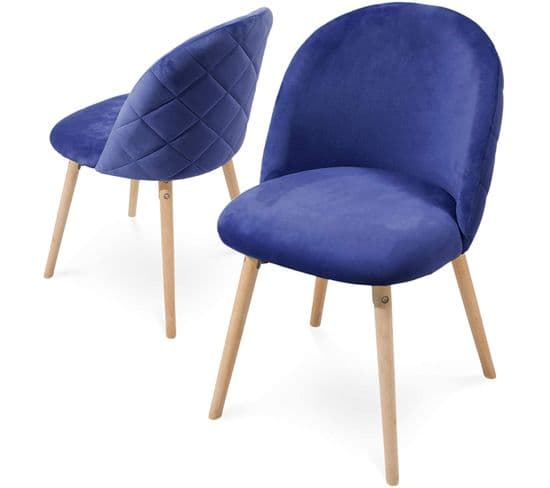 Lot De 2 Chaises De Salle À Manger En Velours Pieds En Bois Hêtre Style Moderne Chaise Scandinave