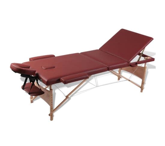 Table Pliable De Massage 3 Zones Avec Cadre En Bois Rouge 02_0001895