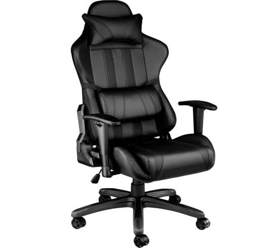 Fauteuil De Bureau Sport Gamer Avec Coussin De Tête Et Lombaires Noir