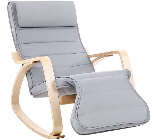 Fauteuil à Bascule Rocking Chair Avec Repose-pied Réglable En 5 Niveaux Charge Max 150 Kg Gris 12_0