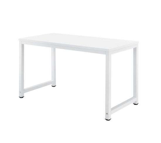 Bureau Réglable Poste De Travail Table Bois Mélaminé 120 Cm Blanc 03_0001162