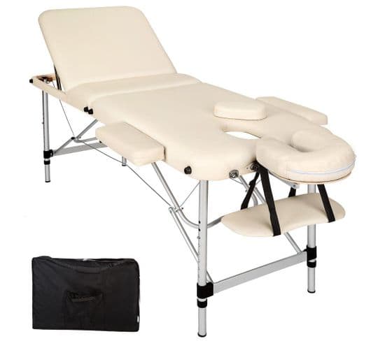 Table De Massage Pliante 3 Zones Aluminium Portable + Housse Beige 2008139