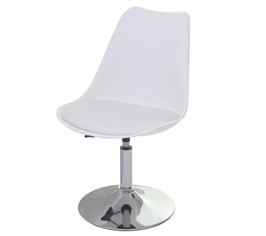 Chaise Pivotante De Cuisine Salle à Manger Réglable En Hauteur Synthétique Blanc Pied Chromé 04_000