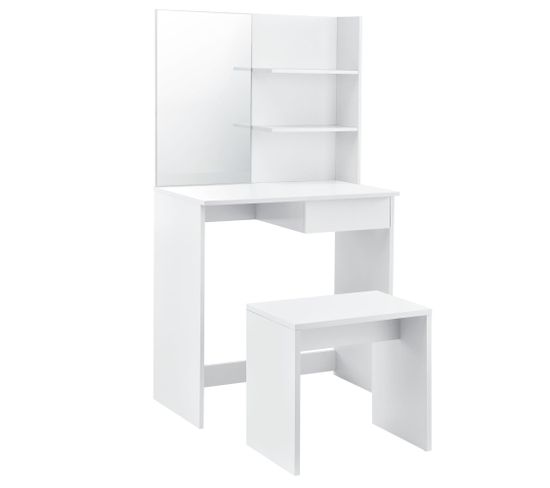 Coiffeuse Table De Maquillage Avec Tiroir Et Chaise Panneau De Bois 141 Cm Blanc 03_0001501