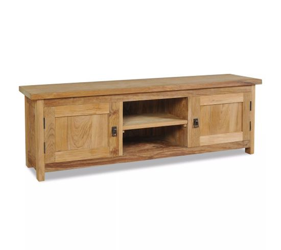 Meuble Télé Buffet TV Télévision Design Pratique Teck Massif 120 Cm Marron 2502021