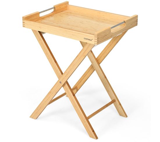 Table D'appoint Pliante En Bambou Avec Plateau Amovible Petite Table Basse Avec Poignée En Acier In