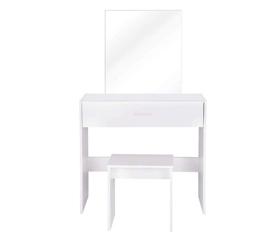 Coiffeuse Avec Miroir Tabouret Et Tiroir 132 Cm Blanc 19_0000471