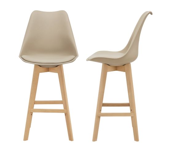 Lot De 2 Tabourets De Bar Siège Avec Dossier Et Repose-pied Rembourré 105 Cm Beige 03_0002776