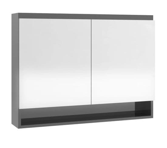 Armoire De Toilette Miroir De Salle De Bain 80 X 15 X 60 Cm Mdf Gris Brillant