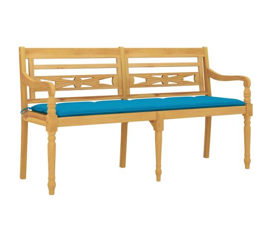 Banc De Jardin Meuble De Patio D'extérieur Terrasse Avec Coussin Bleu Clair 150 Cm Bois De Teck