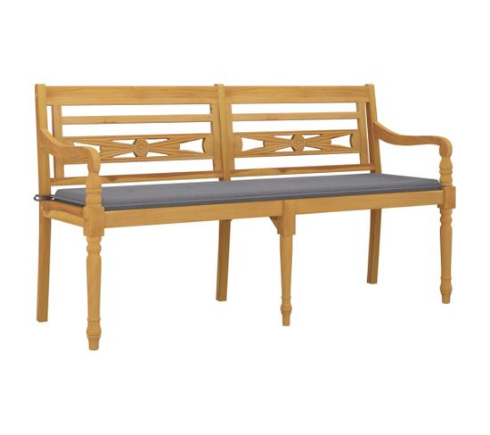 Banc De Jardin Meuble De Patio D'extérieur Terrasse Avec Coussin Gris 150 Cm Bois De Teck Massif