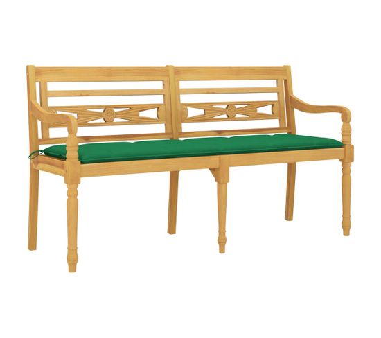 Banc De Jardin Meuble De Patio D'extérieur Terrasse Avec Coussin Vert 150 Cm Bois De Teck Massif