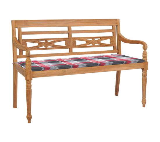 Banc De Jardin Meuble De Patio D'extérieur Terrasse Avec Coussin À Carreaux Rouge 120 X 51,5 X 84