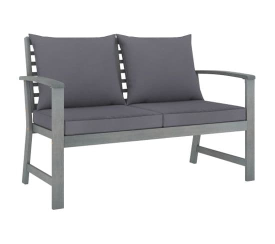 Banc De Jardin Meuble De Patio D'extérieur Terrasse 120 X 60,5 X 81 Cm Et Coussin Gris Foncé Bois