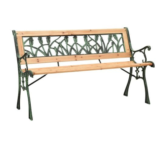 Banc De Jardin Meuble De Patio D'extérieur Terrasse 122 Cm Fonte Et Bois De Sapin Massif 02_0011219