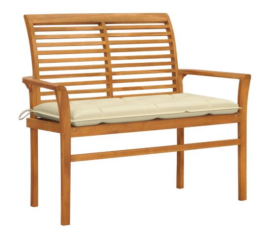 Banc De Jardin Meuble De Patio D'extérieur Terrasse Avec Coussin Blanc Crème 112 X 55 X 94 Cm Bois