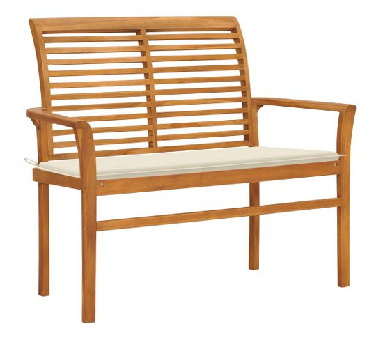 Banc De Jardin Meuble De Patio D'extérieur Terrasse Avec Coussin Crème 112 Cm Bois De Teck Massif