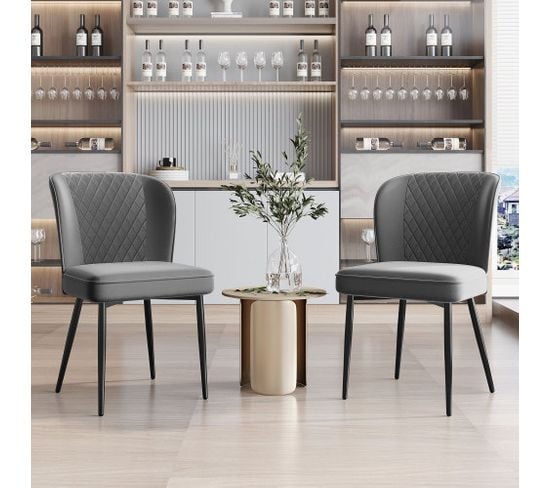 Lot De 2 Chaises De Salon Moderne Gris Foncé, Chaise Design Rembourrée Avec Dossier, Assise En Velou