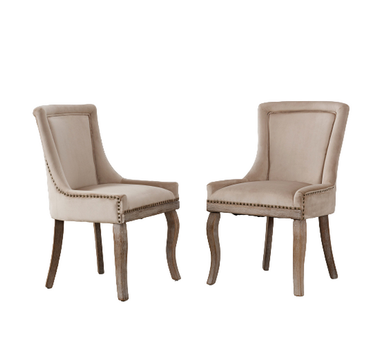 Lot de 2 Chaises de salle à manger luxueuse rembourrée, pieds en bois massif, en velours, beige