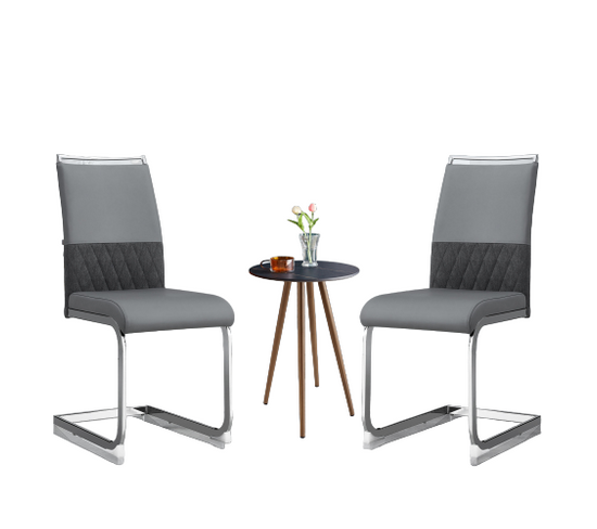 Lot de 2 chaises de salle à manger, dossier en simili cuir et lin, rembourrée à dossier haut, gris