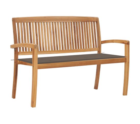 Banc De Jardin Meuble De Patio D'extérieur Terrasse Empilable Et Coussin 128,5cm Bois De Teck