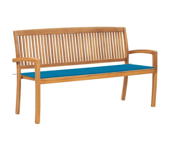 Banc De Jardin Meuble De Patio D'extérieur Terrasse Empilable Et Coussin 159 Cm Bois De Teck Massif