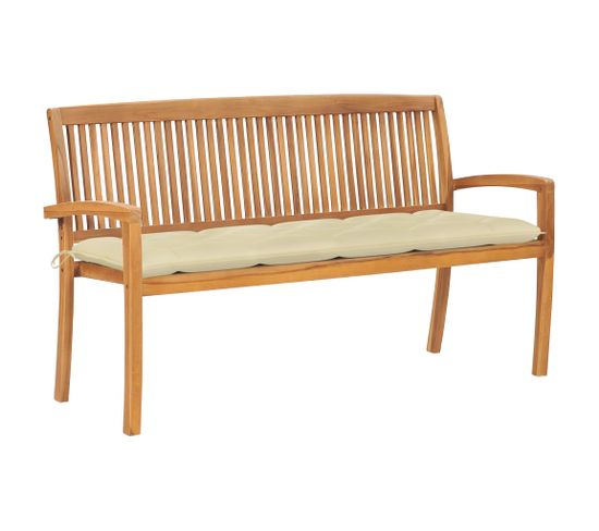 Banc De Jardin Meuble De Patio D'extérieur Terrasse Empilable Et Coussin 159 Cm Bois De Teck Massif