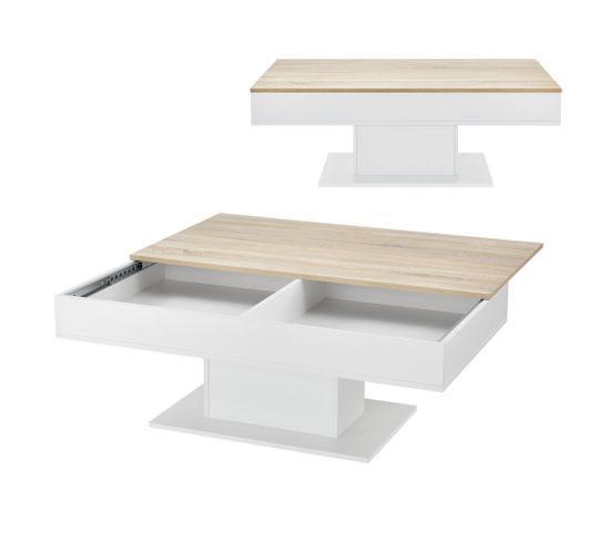 Table Basse De Salon Avec 2 Espaces De Rangement 110 Cm Effet Chêne Blanc 03_0006148