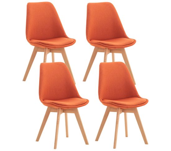 Lot De 4 Chaises De Salle à Manger Cuisine Bureau Style Scandinave En Tissu Orange Pieds En Bois 10