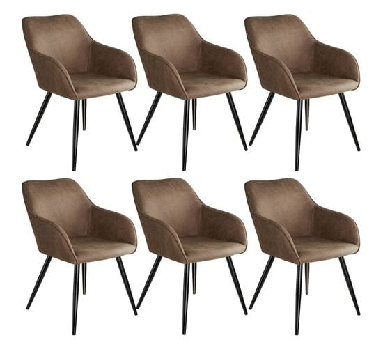 Lot De 6 Chaises Pieds Noir Siège De Salon Cuisine Salle à Manger Design Élégant Tissu Marron 08_00