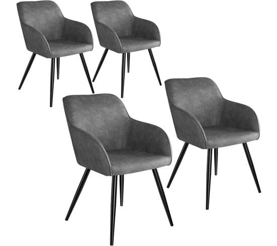 Lot De 4 Chaises Pieds Noir Siège De Salon Cuisine Salle à Manger Design Élégant Tissu Gris 08_0000