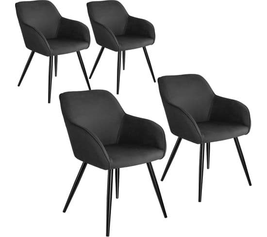 Lot De 4 Chaises Pieds Noir Siège De Salon Cuisine Salle à Manger Design Élégant Tissu Anthracite 0