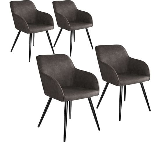 Lot De 4 Chaises Pieds Noir Siège De Salon Cuisine Salle à Manger Design Élégant Tissu Gris Foncé 0