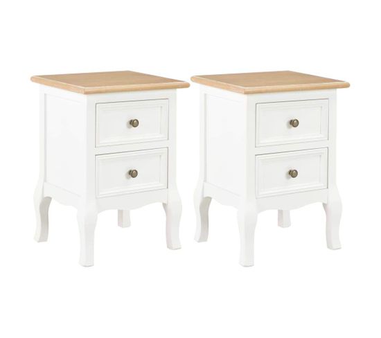 Table De Nuit Chevet Commode Armoire Meuble Chambre 2 Pièces Blanc 35x30x49 Cm Mdf 1402162