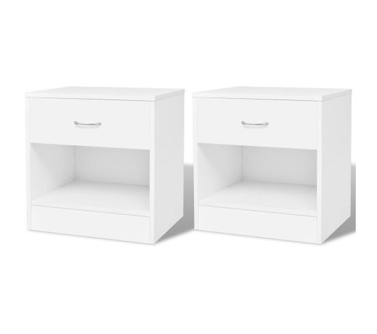 Table De Nuit Chevet Commode Armoire Meuble Chambre 2 Pcs Avec Tiroir Blanc 1402141