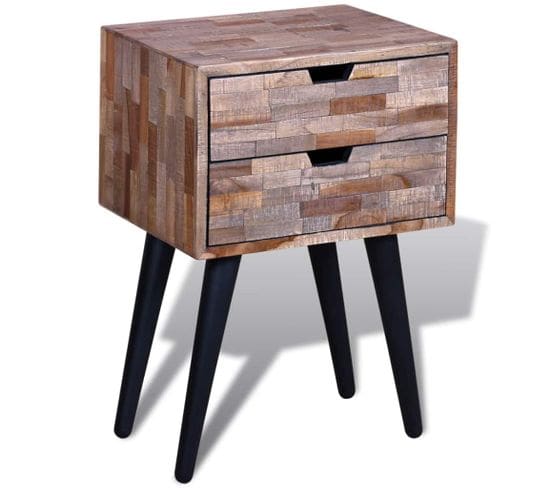 Table De Nuit Chevet Commode Armoire Meuble Chambre Avec 2 Tiroirs Bois De Teck Recyclé 1402126