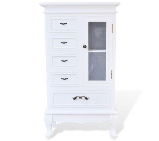 Buffet Bahut Armoire Console Meuble De Rangement Avec 5 Tiroirs Et 2 Étagères Blanc 4402197