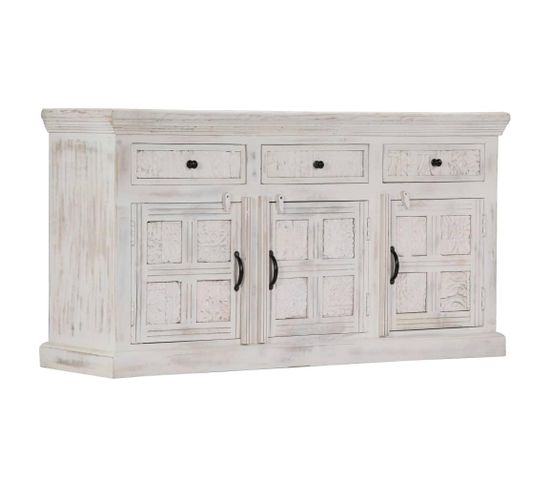 Buffet Bahut Armoire Console Meuble De Rangement Blanc 140 Cm Bois De Manguier Massif 4402196