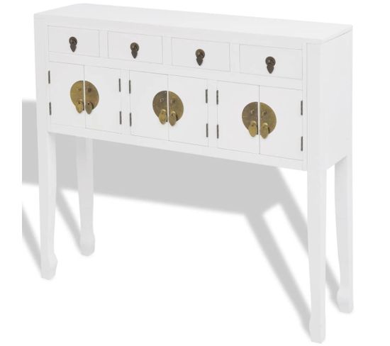 Buffet Bahut Armoire Console Meuble De Rangement En Style Chinois En Bois Massif Blanc 4402004