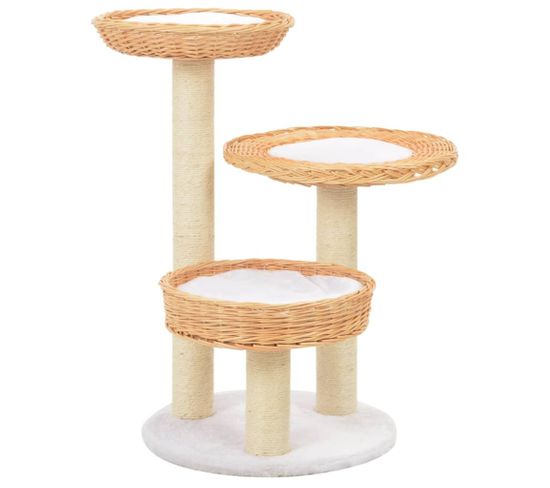 Arbre à Chat Griffoir Grattoir Niche Jouet Animaux Peluché En Sisal Naturel Bois De Saule 3702248