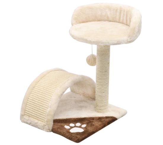 Arbre à Chat Griffoir Grattoir Niche Jouet Animaux Peluché En Sisal 40 Cm Beige Et Marron 3702226