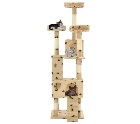 Arbre à Chat Griffoir Grattoir Niche Jouet Animaux Peluché En Sisal 170 Cm Beige Motif De Pattes 37