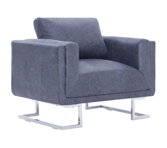 Fauteuil Chaise Siège Lounge Design Club Sofa Salon Cube Gris Similicuir Daim 1102276