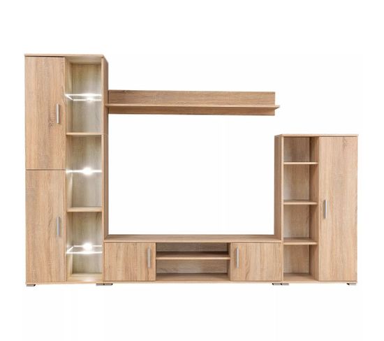 Meuble Télé Buffet TV Télévision Design Pratique Avec Lumières LED Chêne Sonoma Marron 2502054