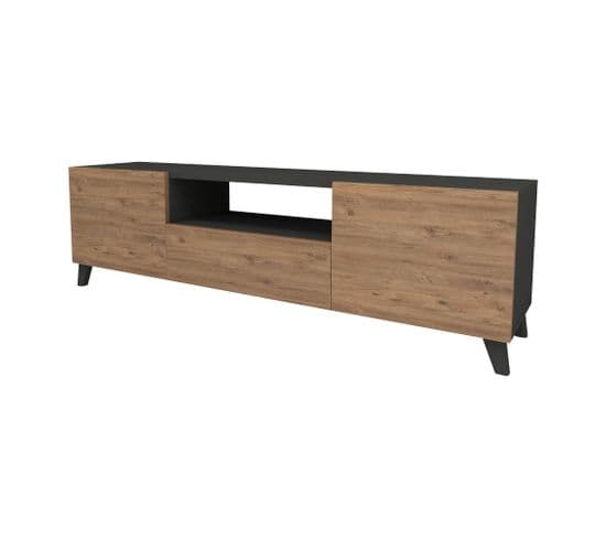 Meuble TV à Portes Avec Espace De Rangement 46 X 140 X 30 Cm Anthracite / Effet Chêne 03_0007870